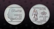 ARUBA 25 Florin ARUBA , KM# 13 , Silver, 25 Florin, 1995, Proof, 100th Anniversary of the Olympics - Cyclist and logo. Coin housed in Original M -