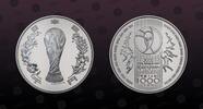 JAPAN 1000 Yen JAPAN , Y# 129 , Silver, 1000 Yen, 2002, Proof, FIFA - Trophy within flower sprigs. Coin housed in Original Mint Holder in caps -