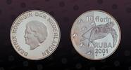ARUBA 10 Florin ARUBA , KM# 20 , Silver, 10 Florin, 2001, Prooflike, Green Sea Turtles - 7 sea turtles. Coin housed in Original Mint Capsule! Co -