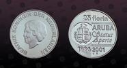 ARUBA 25 Florin ARUBA , KM# 22 , Silver, 25 Florin, 2001, Proof, 15th Anniversary of Autonomy - Status Aparte 1986-2001. Coin housed in Origina -