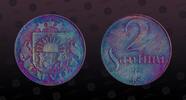 LATVIA 2 Santimi LATVIA, KM# 2 , Bronze, 2 Santimi, 1922, Mint Strike, Excellent coin in Choice condition! Heavlily toned in dark blue colour! -