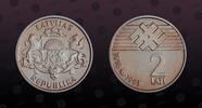 LATVIA 2 Lati LATVIA, KM# 18 , Copper-Nickel, 2 Lati, 1993, Proof, Declaration of Independence. Coin in excellent condition! -