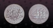 LATVIA 10 Latu LATVIA, KM# 25 , Silver, 10 Latu, 1995, Proof, Julia Maria - 3-masted schooner. WITHOUT LIONS TAIL TAIL IN ARMS ON OBVERSE. Ver -
