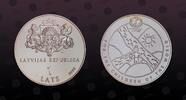 LATVIA 1 Lats LATVIA, KM# 48 , Silver, 1 Lats, 2000, Proof, UNICEF - Child art and logo. Coin in excellent condition! -