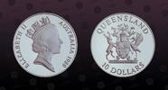 AUSTRALIA 10 Dollars AUSTRALIA, KM# 114 , Silver, 10 Dollars , 1989, Proof, Queensland. Coin in excellent condition! -
