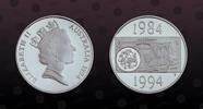 AUSTRALIA 1 Dollar AUSTRALIA, KM# 258a.1 , Silver, 1 Dollar , 1994, Proof, 10th Anniversary - introduction of Dollar Coin. Coin housed in Original -