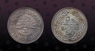 LEBANON, KM# 17 , Silver, 50 Piastres, 1952, Mint Strike, Cedar tree. Scarce coin!