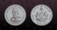 LESOTHO 1 Loti LESOTHO, KM# 46 , Silver, 1 Loti, 1985, Proof, Silver Jubilee of King Moshoeshoe II. Very scarce type. Coin housed in Original -