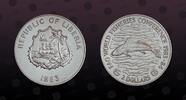 LIBERIA, KM# 47a , Silver, 2 Dollars, 1983, Proof, F.A.O. World Fisheries Conference. Scarce silver proof coin in excellent cond