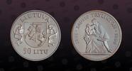 LITHUANIA, KM# 100 , Silver, 50 Litu, 1996, Proof, Sausio Tryliktoji. Coin housed in Original Mint capsule! Coin in excellent c