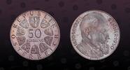 AUSTRIA 50 Shilling AUSTRIA, KM# 2909 , Silver, 50 Shilling , 1970, Proof, 100th Anniversary - Birth of Karl Renner, President. Coin in excellent co -