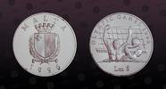 MALTA, KM# 110 , Silver, 5 Liri, 1996, Proof, Olympic Games - Water Polo. Coin in excellent condition!
