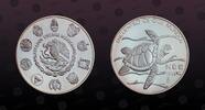 MEXICO, KM# 588 , Silver, 5 Nuevos Pesos, 1994, Proof, Environmental Protection - Pacific Ridley Sea Turtle. Scarce. Coin in exc