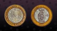 MEXICO, KM# 695 , Bi-Metallic .9250 Silver 16,812g center in Aluminum-Bronze ring, 100 Pesos, 2004Mo, Mint Strike, 180th Anniver