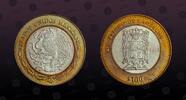 MEXICO, KM# 727 , Bi-Metallic .9250 Silver 16,812g center in Aluminum-Bronze ring, 100 Pesos, 2005Mo, Mint Strike, 180th Anniver
