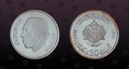 MOROCCO 50 Dirhams MOROCCO, Gad.105.3; Y# 68 , Silver, 50 Dirhams, AH1396-1976, Proof, Anniversary - Green March. Coin in excellent condition! -