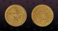MOROCCO 2 Francs MOROCCO, KM PE5 , Aluminum-Bronze, 2 Francs, AH1364-1945, Specimen, Very rare Piefort with Essai coin! Double Thickness. Only 10 -