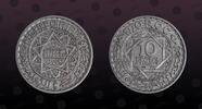 MOROCCO 10 Francs MOROCCO, KM PE7, Copper-Nickel, 10 Francs, AH1366-1947, Specimen, Very rare Piefort with Essai coin! Double Thickness. Only 104 -