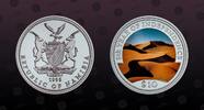 NAMIBIA 10 Dollars NAMIBIA , KM# 8 , Silver, 10 Dollars, 1995, Proof, 5th Year of Independence. Multicolored. Scarce in Silver! Coin in excellent c -