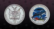 NAMIBIA 10 Dollars NAMIBIA , KM# 13 , Silver, 10 Dollars, 1998, Proof, Marine Life Protection - Multicolored whale and calf. Scarce coin in silver -