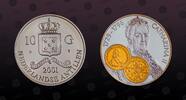 NETHERLANDS ANTILLES 10 Gulden NETHERLANDS ANTILLES , KM# 67 , Silver, 10 Gulden, 2001, Proof, Gold Trade Coins: Catharina II (1729-1796). With gold inserts re -