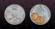 NETHERLANDS ANTILLES 10 Gulden NETHERLANDS ANTILLES , KM# 70 , Silver, 10 Gulden, 2001, Proof, Gold Trade Coins: Wilhelmina (1880-1962). With gold inserts repl -