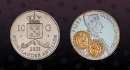 NETHERLANDS ANTILLES 10 Gulden NETHERLANDS ANTILLES , KM# 53 , Silver, 10 Gulden, 2001, Proof, Gold Trade Coins: Giovanni Dandolo (+ 1289). With gold inserts r -