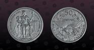 NEW CALEDONIA , KM PE 1 , Aluminum, 50 Centimes, 1949, Specimen, Kagu bird. Very rare Piefort with Essai coin! Double Thickness.