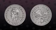 NEW CALEDONIA , KM P1 , Nickel, 10 Francs, 1967, Proof, Pirogue. Scarce Piefort coin! Double Thickness. Only 500 pieces struck!