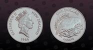 NEW ZEALAND 1 Dollar NEW ZEALAND , KM# 57a , Silver, 1 Dollar, 1986, Proof, Kakapo. Coin housed in Original Mint capsule! Coin in excellent condition -