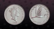 NEW ZEALAND 2 Dollars NEW ZEALAND , KM# 79a , Silver, 2 Dollars, 1990, Proof, Kotuku, white heron. Coin in excellent condition! -