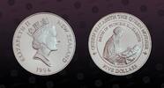 NEW ZEALAND 5 Dollars NEW ZEALAND , KM# 91 , Silver, 5 Dollars, 1994, Proof, Queen Mother and Infant Elizabeth. Coin in excellent condition! -
