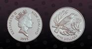 NEW ZEALAND 5 Dollars NEW ZEALAND , KM# 93a , Silver, 5 Dollars, 1995, Proof, Bird - Tui. Coin in excellent condition! -