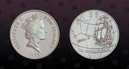 NEW ZEALAND 5 Dollars NEW ZEALAND , KM# 102 , Silver, 5 Dollars, 1996, Proof, De Heemskerck. Coin housed in Original Mint capsule! Coin in excellent c -