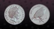 NEW ZEALAND 5 Dollars NEW ZEALAND , KM# 115a , Silver, 5 Dollars, 1999, Proof, Morepork Owl. Coin in excellent condition! -