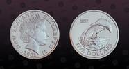NEW ZEALAND 5 Dollars NEW ZEALAND , KM# 145a , Silver, 5 Dollars, 2002, Proof, Two Hector's Dolphins jumping out of the water. Coin housed in Original -