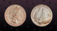 NEW ZEALAND 5 Dollars NEW ZEALAND , KM# 272a , Silver, 5 Dollars, 2002, Proof, Americas Cup. Coin housed in Original Mint capsule! Coin in excellen -