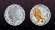 NEW ZEALAND , KM# 287 , Silver, 1 Dollar, 2006, Proof, Chronicles of Narnia - Aslan. Gold Plated Lion. Scarce and popular type!