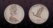 NEW ZEALAND 1 Dollar NEW ZEALAND , KM# 45 , Copper-Nickel, 1 Dollar, 1974, Proof, New Zealand Dasy - Great Egret (White Heron). Coin in excellent con -
