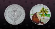 PALAU 5 Dollars PALAU, KM# 179 , Silver, 5 Dollars, 2009, Mint Strike, Coconut Scene of Paradise. Multicolored. Coin housed in Original Mint c -