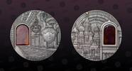 PALAU 10 Dollars PALAU, KM# 424 , Silver, 10 Dollars, 2012, Mint Strike - Antique Finish, MINERAL ART - Moscow Kremlin. With a real Amber insert. -