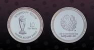 BANGLADESH 10 Taka BANGLADESH, KM# 27 , Silver, 10 Taka , 2011, Proof, ICC Cricket World Cup. Obv. Cricket ball logo Rev. Trophy. Very rare silver -
