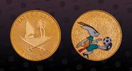 QATAR 1 Riyal QATAR, KM# 35 , Aluminum-Bronze, 1 Riyal, 2006, Mint Strike, 15th Asian Games - Multicolor mascot kicking soccer ball. Prooflike -
