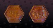 BELGIAN CONGO , KM# 25 , Brass, 2 Francs, 1943, Mint Strike, Elephant. 6-sided. Scarce coin in Choice condition!