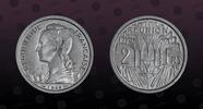REUNION 2 Francs REUNION , KM# 8 , Aluminum, 2 Francs, 1948, Mint Strike, Coin in excellent condition! -