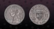 REUNION 50 Francs REUNION , KM E8 , Nickel, 50 Francs, 1962(a), Specimen, Essai. NGC grade these types as Mint Strikes but PCGS as Specimens! -