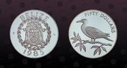BELIZE, KM# 81 , Silver, 50 Dollars , 1985, Proof, Red-footed booby. Coin housed in Original Mint Capsule! Coin in excellent con