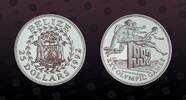 BELIZE, KM# 106 , Silver, 25 Dollars , 1992, Proof, 25th Olympic Games - Hurdlers. Coin housed in Original Mint capsule! Coin i