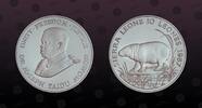 SIERRA LEONE 10 Leones SIERRA LEONE , KM# 41 , Silver, 10 Leones, 1987, Proof, World Wildlife Fund - Pygmy Hippopotamus. Hairline on obverse otherwise -