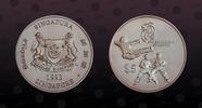 SINGAPORE, KM# 115a , Silver, 5 Dollars, 1993, Proof, Martial Arts. Coin housed in Original Mint capsule! Coin in excellent cond